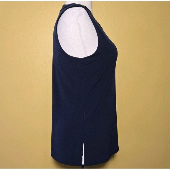Carmen Marc Valvo Women L Night Life Navy V Neck Gold Rings Sleeveless Coastal E - Picture 4 of 8